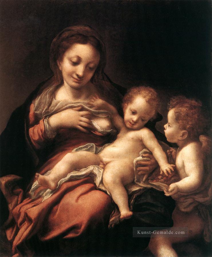Jungfrau und Kind mit einem Engel Renaissance Manierismus Antonio da Correggio Ölgemälde